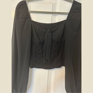 Black womens cropped corset long sleeve blouse top